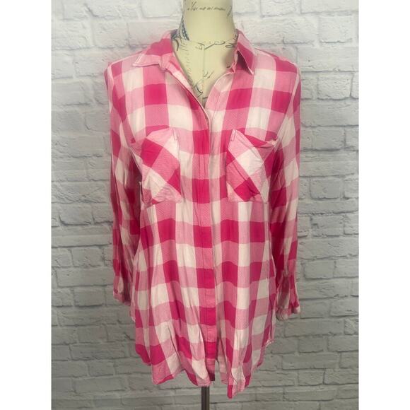 Khakis & Co Tops - Khakis & Co Pink Plaid Button-Up Blouse - Women's 1X